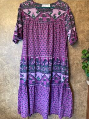 The Vermont Country Store Dress Women’s L Purple Floral Boho Tiered Cottagecore